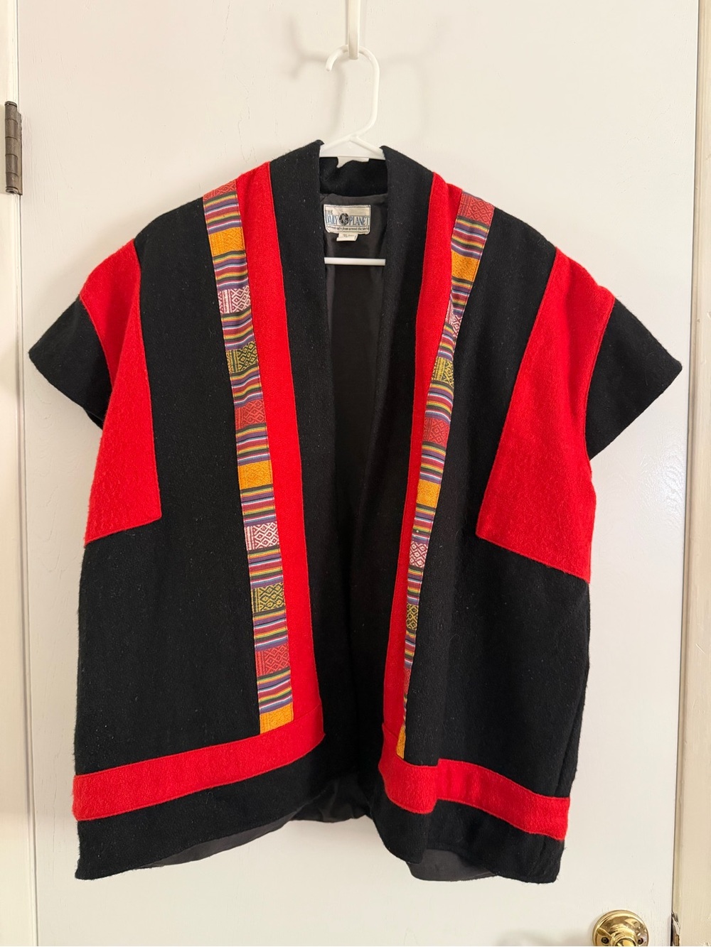 Black & Red Short Sleeve Open Tunic with Multicolor Trim
